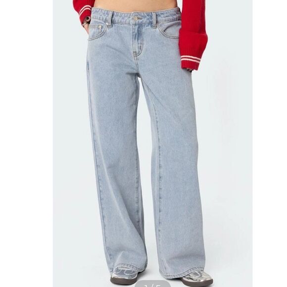 Edikted x PACSUN XL Raelynn Light Blue Vintage Wash Wide Leg Low Rise Jeans - Picture 1 of 4